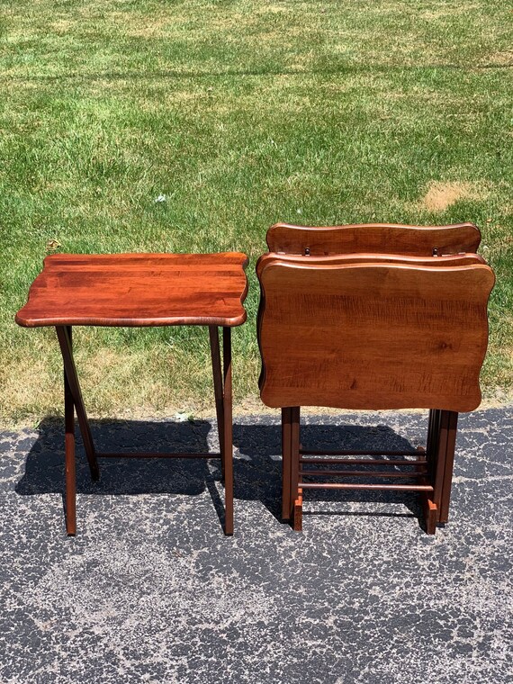 Vintage Rare Full Set of Wood TV Trays and Standset of 4vtg Etsy