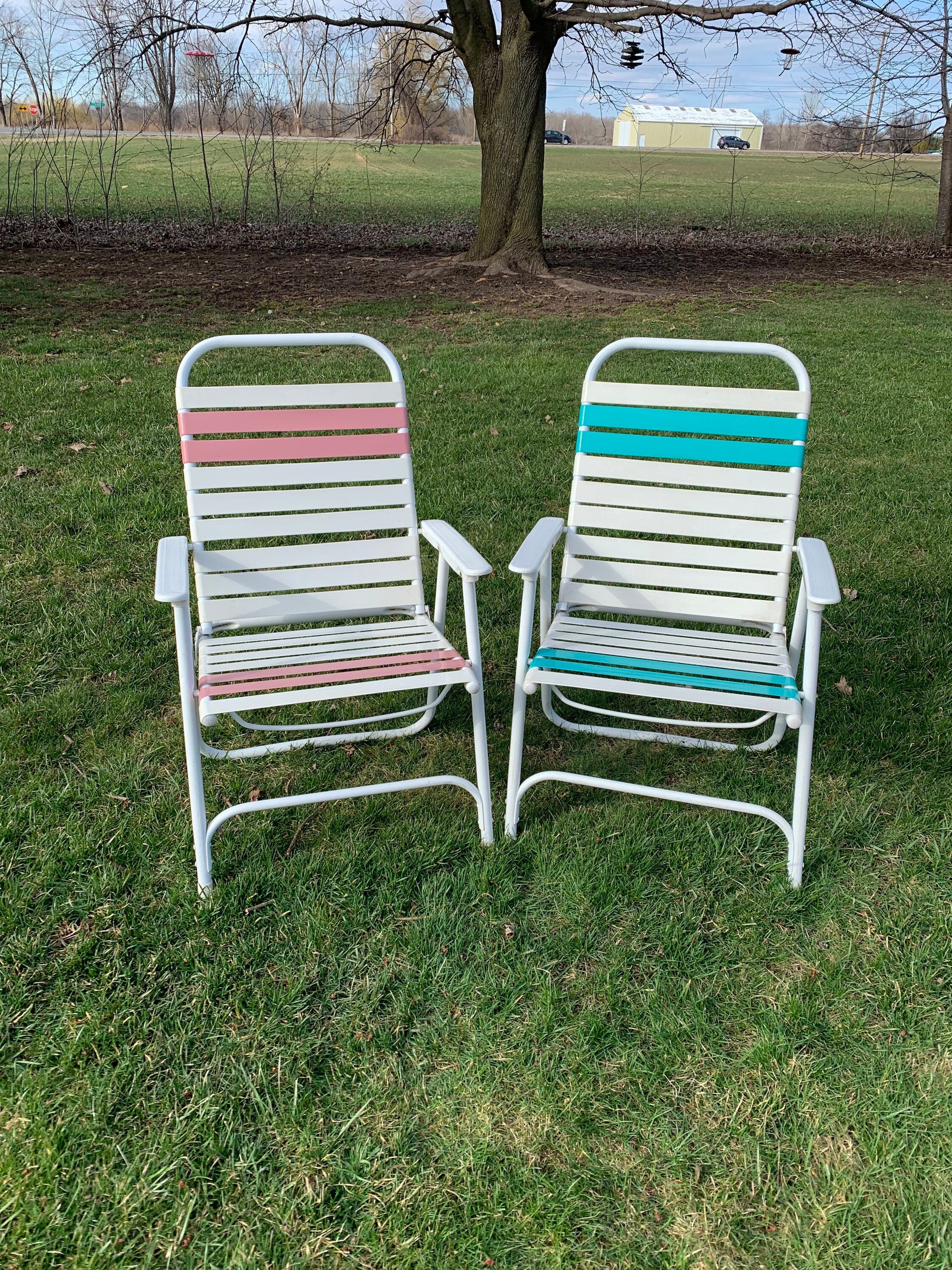 Vintage SPC Folding Lawn Chairs set of 2 vinyl Straps Folding