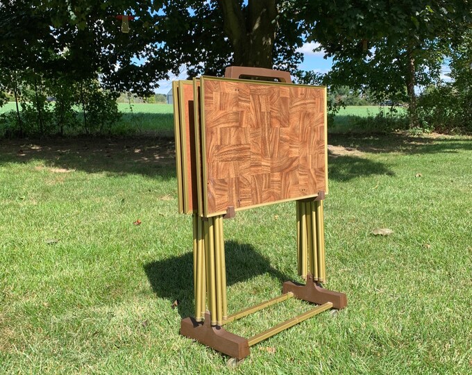 Vintage Full Set of TV Trays and Rolling Standset of 4MCM Etsy