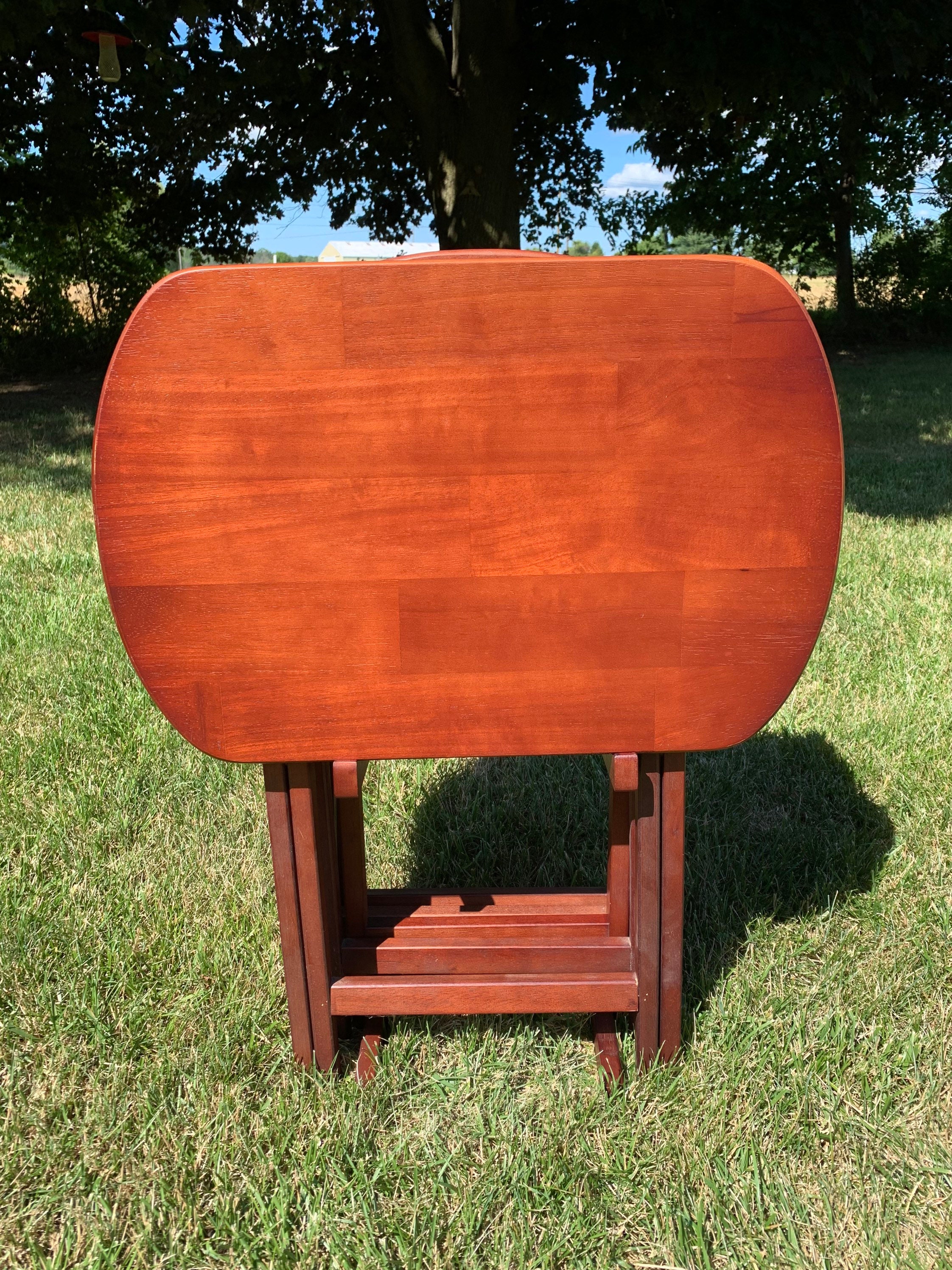 Vintage Full Set of 4 Wood TV Trays and Standvtg Folding TV Etsy