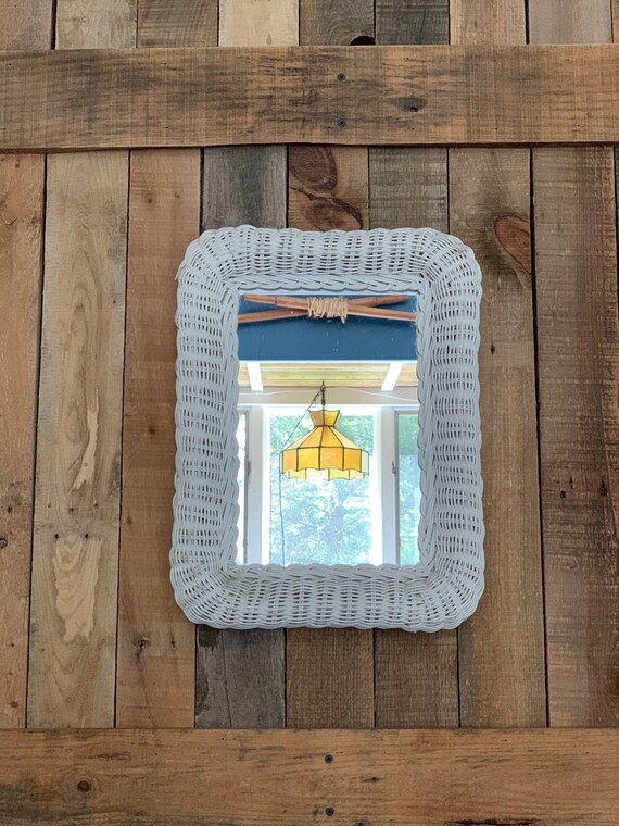 Vintage White Wicker MirrorBoho Wicker MirrorMid Century Etsy