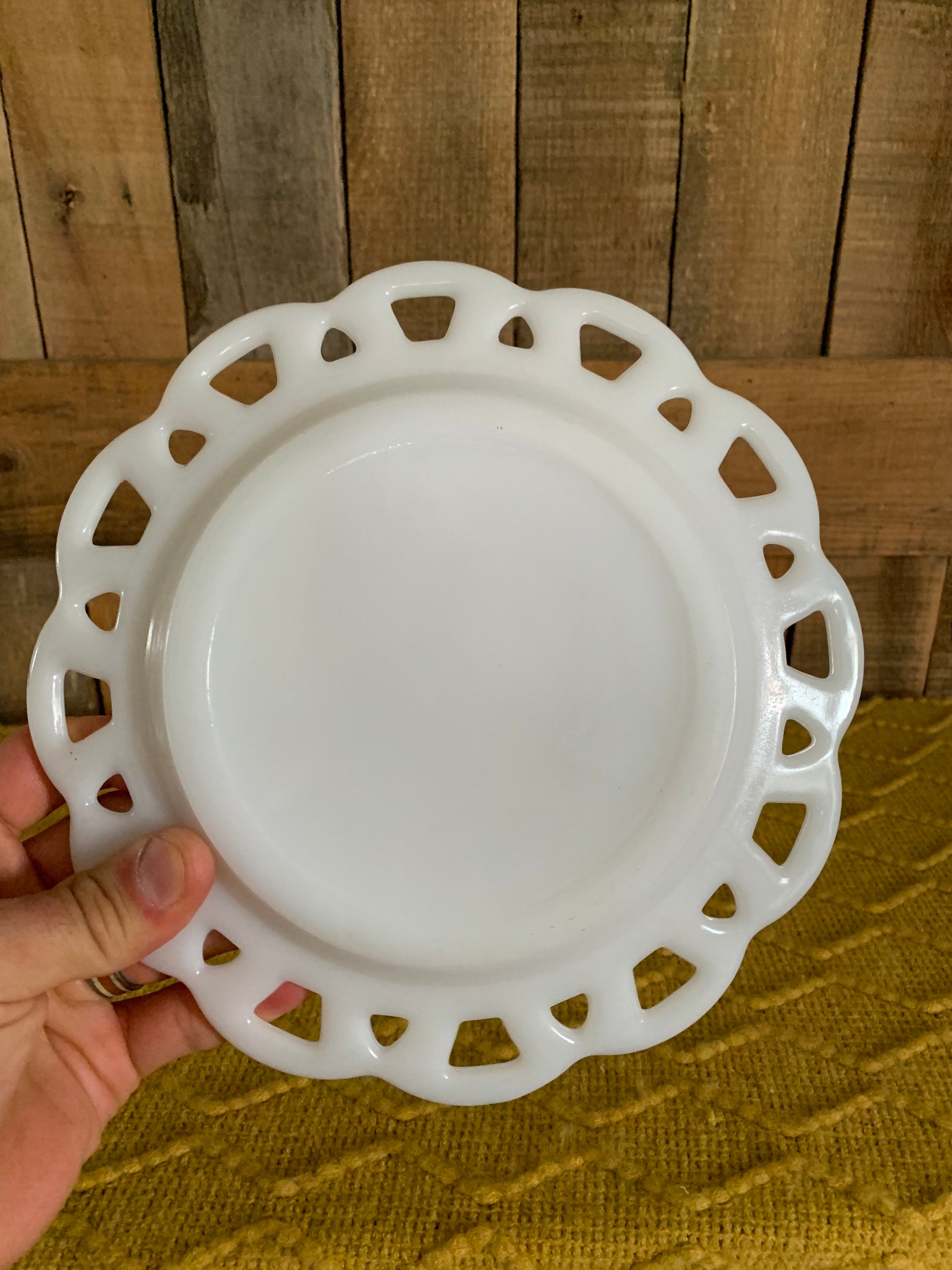 Vintage 8 1/2 White Lace Milk Glass PlateHazel Atlas Lunch Etsy