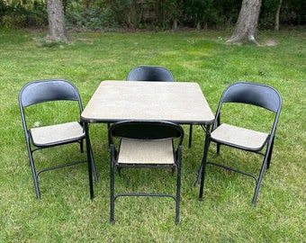Vintage Durham Metal Folding Card Table Set ~ Black/yellow Round