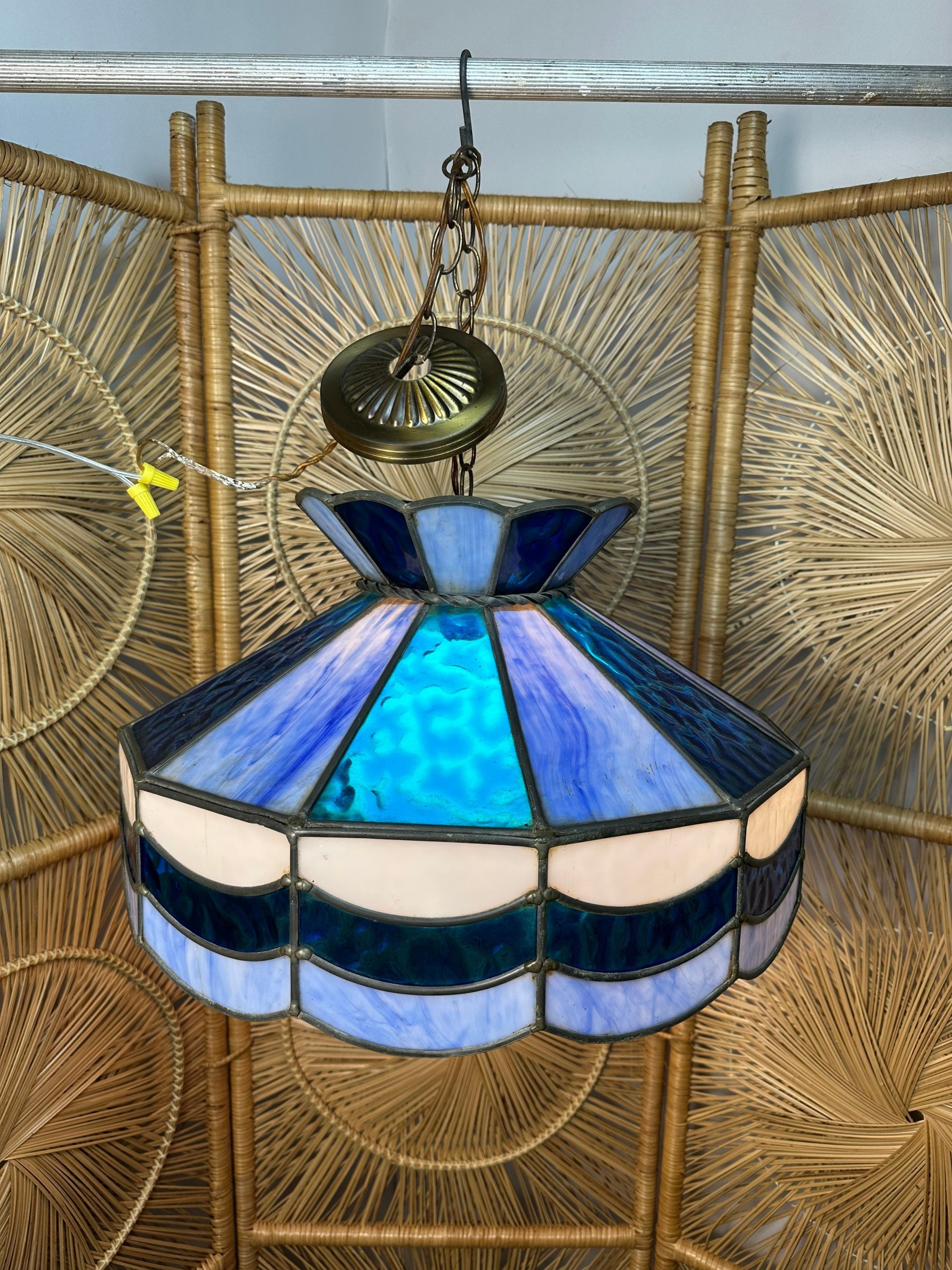 Blue stained glass pendant light deals