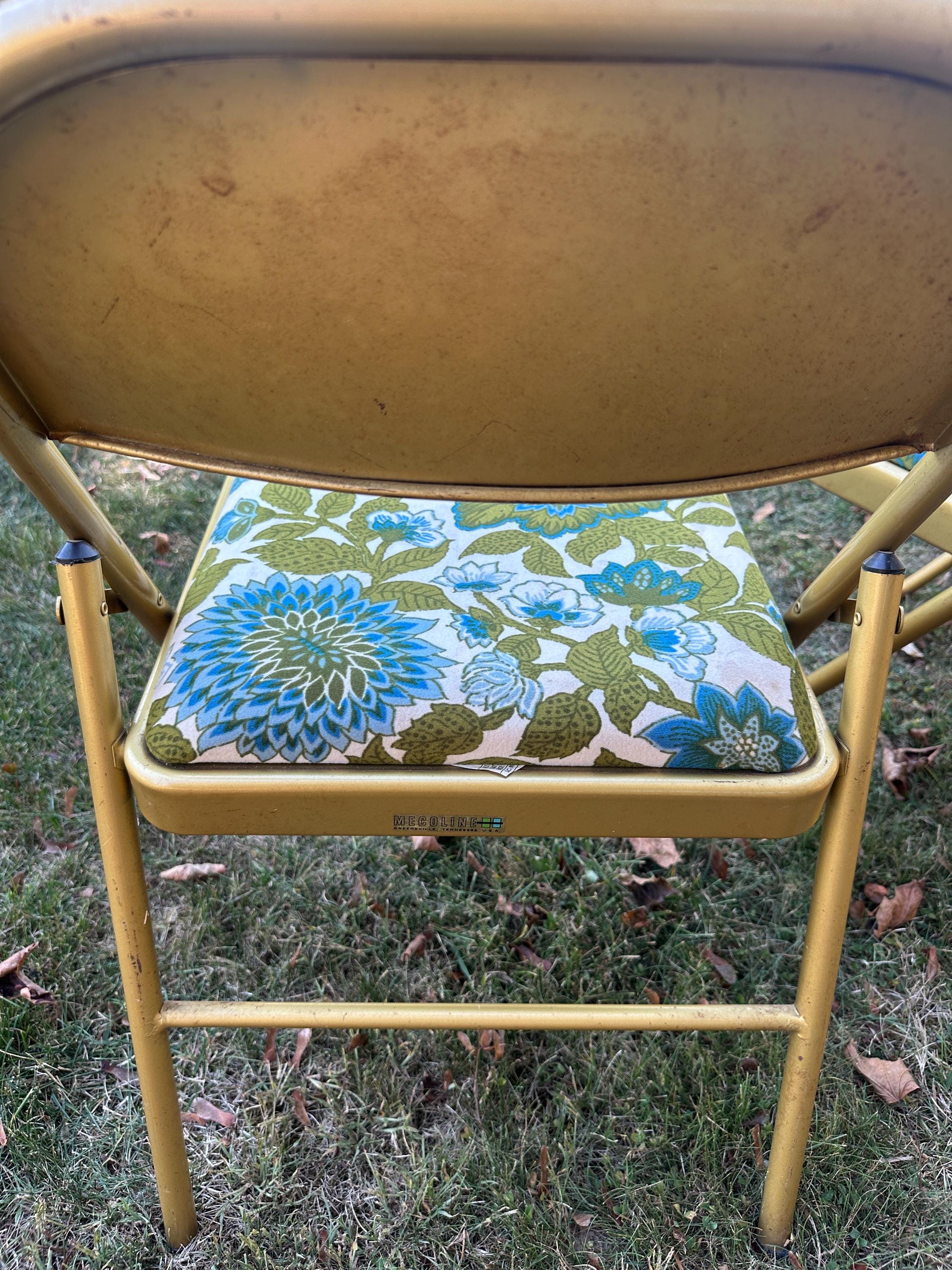 Vintage 70s Mecoline Folding Chairs, Set of 3, Floral Padded Seats