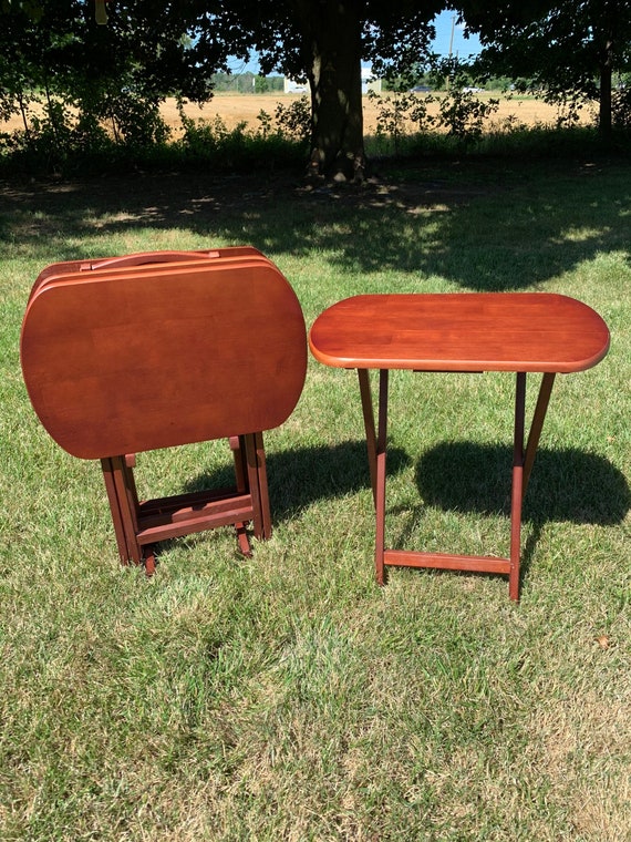 Vintage Full Set of 4 Wood TV Trays and Standvtg Folding TV Etsy
