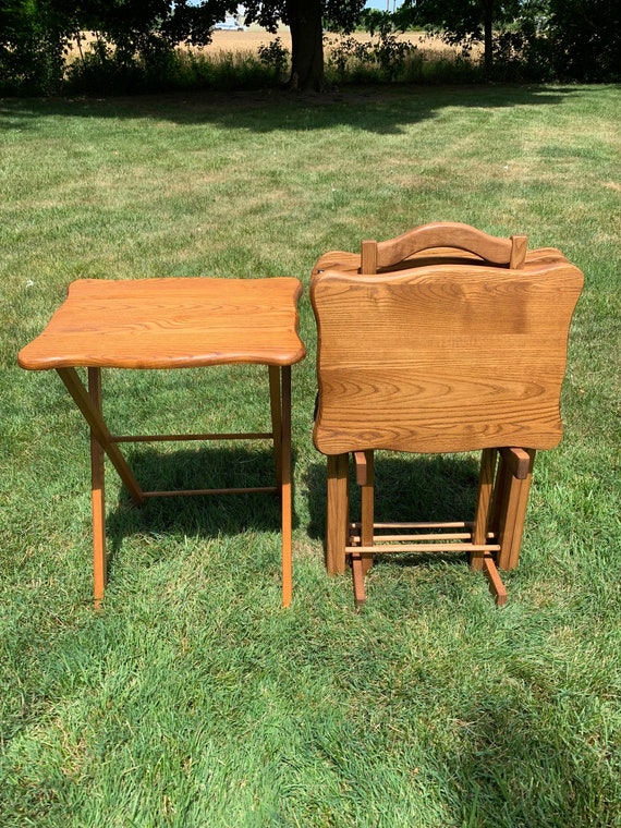 Vintage Rare Full Set of Solid Wood TV Trays and Standset of Etsy