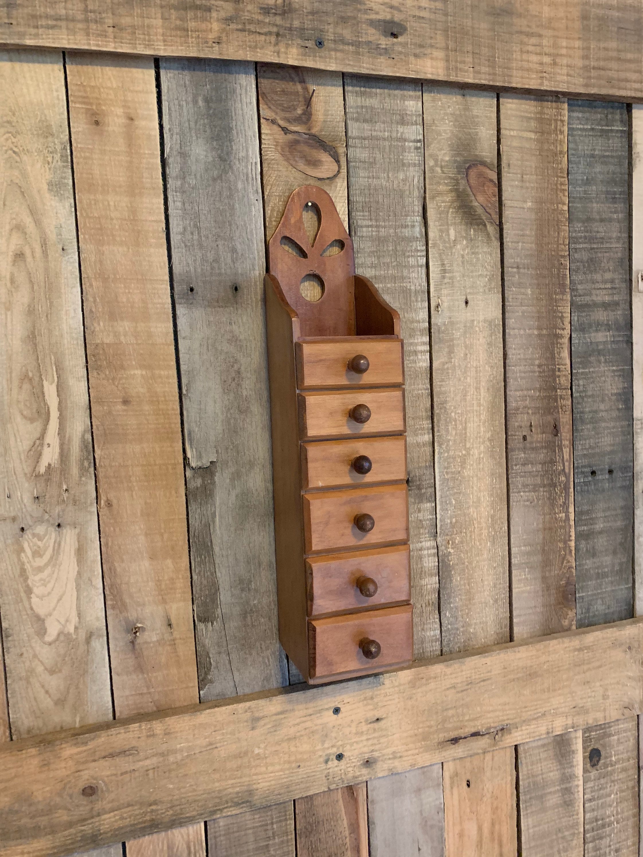 Vintage Wooden Wall Shelf with 6 DrawersRetro Wood Wall Etsy