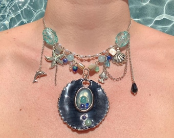 Handgemaakte oceaanbedelketting met kralen, roestvrijstalen rommelsieraden