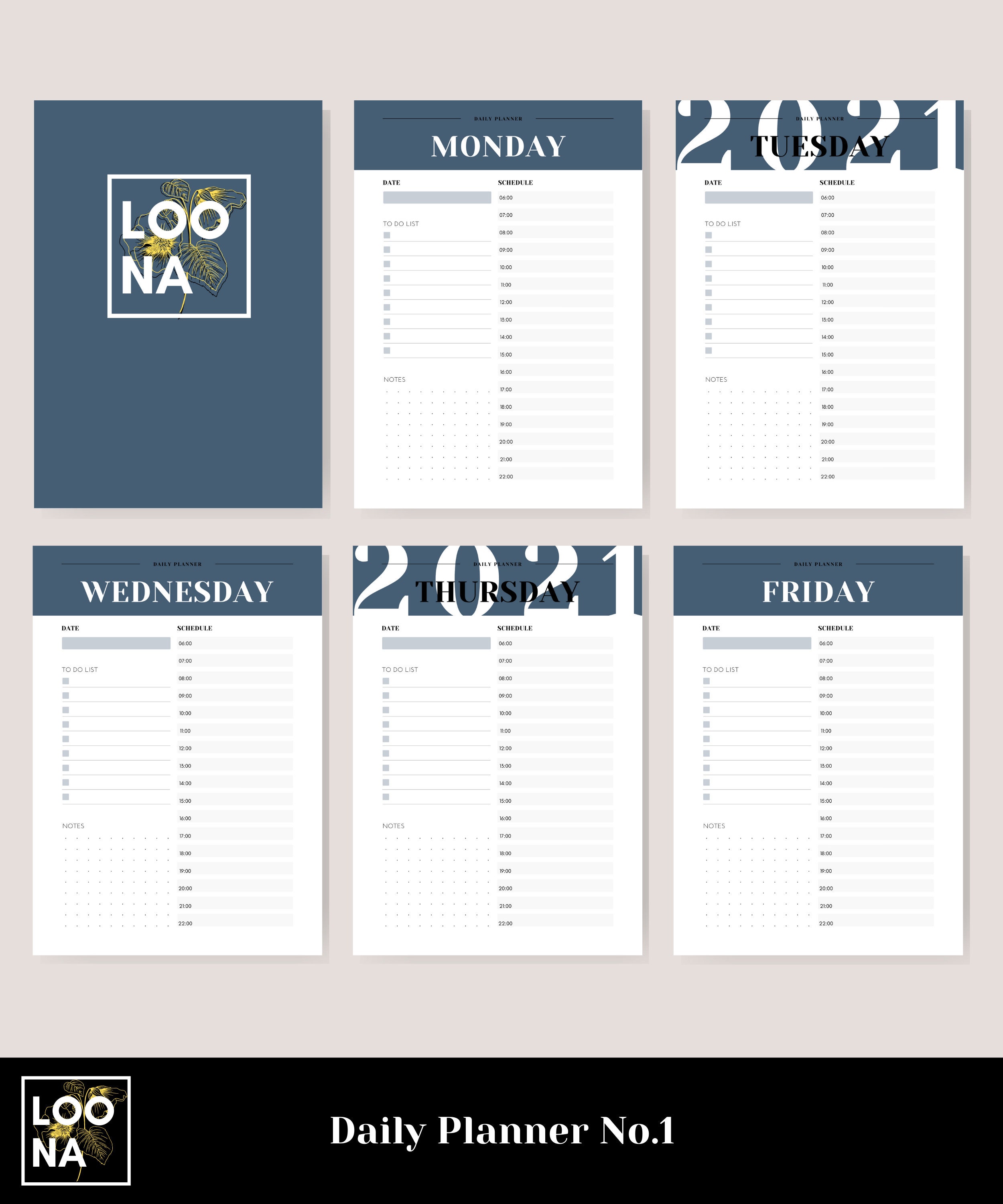PRINTABLE Daily Planner No.1 Aegean Blue 2021 Agenda To Do Etsy