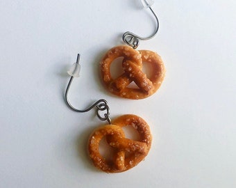Realistic Handmade Pretzel Earrings, Funky Clay Dangle Earrings
