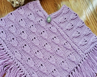 Child's Knit Poncho Pattern: Botanical Design, Sizes 1-10 (PDF Pattern)