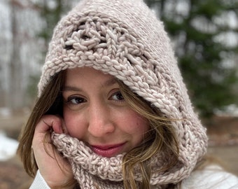 Chunky Knit Lace Hood Balaclava Strickanleitung (PDF-Muster)