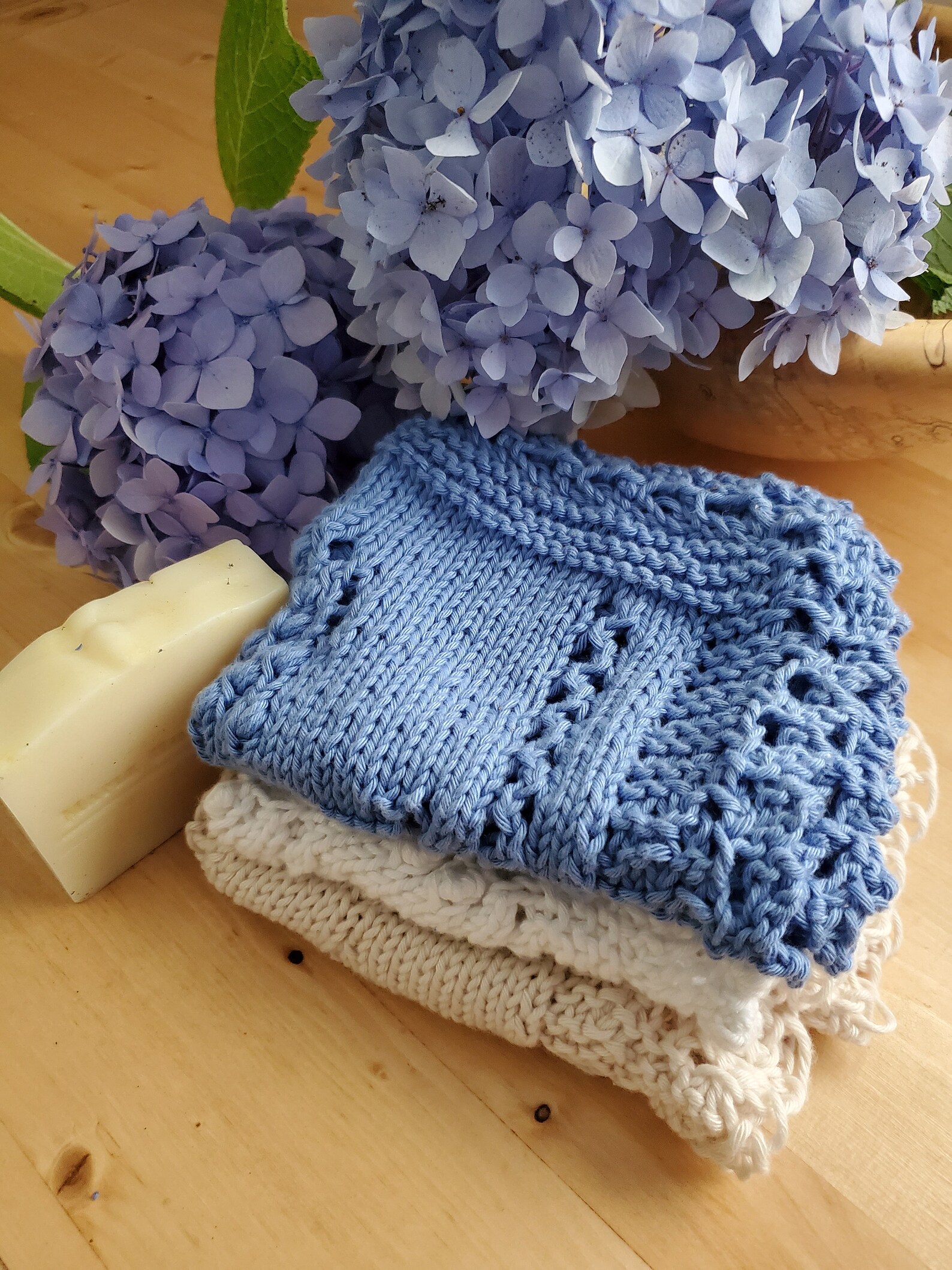Wash Cloth Knitting Pattern Washcloth Hydrangea Face Cloth Knit Lace