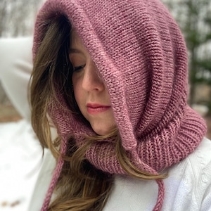 Balaclava knitting pattern for women. Balaclava knitting pattern hood. Hood knitting pattern. Chunky knit hood pattern. Lace knitting pattern. Hat knitting pattern. Pixie hood pattern. Pixie hood winter bonnet. Knitted gifts. Gift for her.