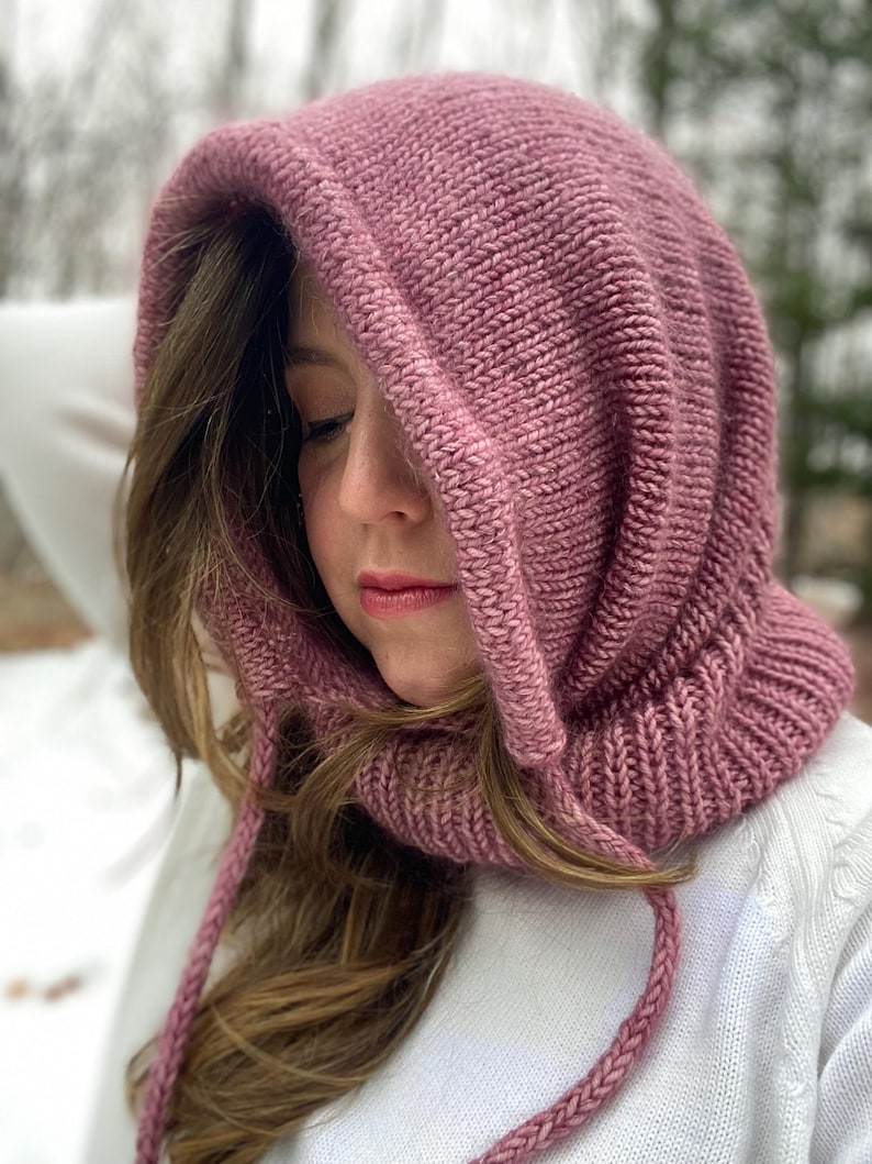 Balaclava knitting pattern for women. Balaclava knitting pattern hood. Hood knitting pattern. Chunky knit hood pattern. Lace knitting pattern. Hat knitting pattern. Pixie hood pattern. Pixie hood winter bonnet. Knitted gifts. Gift for her.
