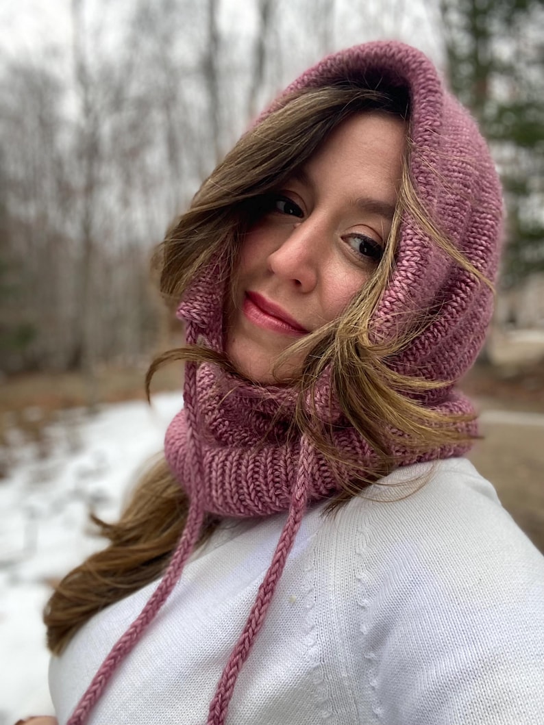Balaclava knitting pattern for women. Balaclava knitting pattern hood. Hood knitting pattern. Chunky knit hood pattern. Lace knitting pattern. Hat knitting pattern. Pixie hood pattern. Pixie hood winter bonnet. Knitted gifts. Gift for her.