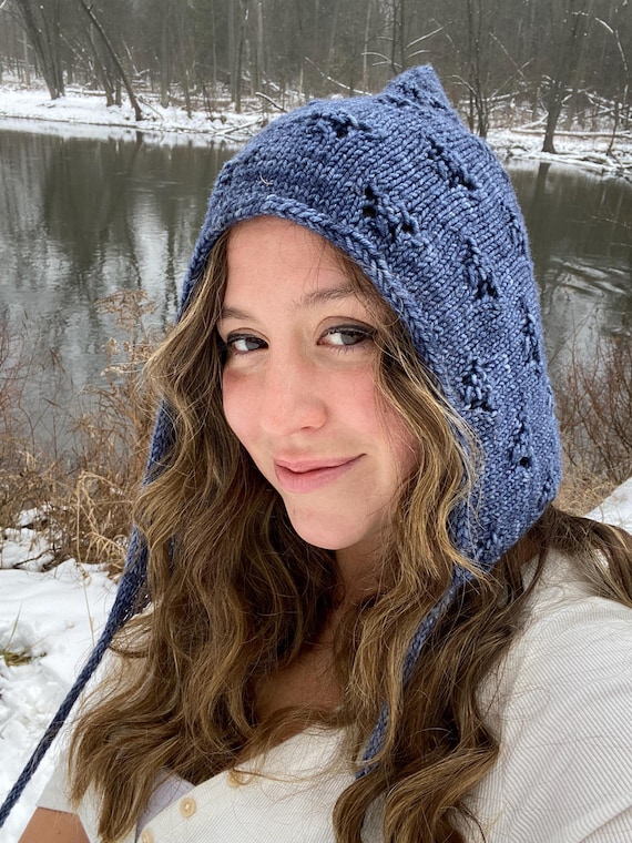 Bonnet Knitting Pattern: Lacy Knots Hood, Sizes (PDF Pattern)
