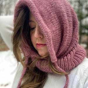Balaclava knitting pattern for women. Balaclava knitting pattern hood. Hood knitting pattern. Chunky knit hood pattern. Lace knitting pattern. Hat knitting pattern. Pixie hood pattern. Pixie hood winter bonnet. Knitted gifts. Gift for her.