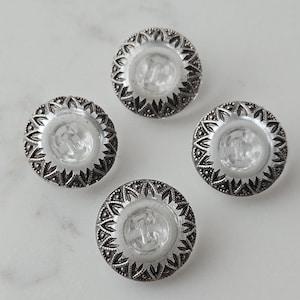 Vintage Czech Glass Flower Buttons: Clear & Silver, Lot of 4