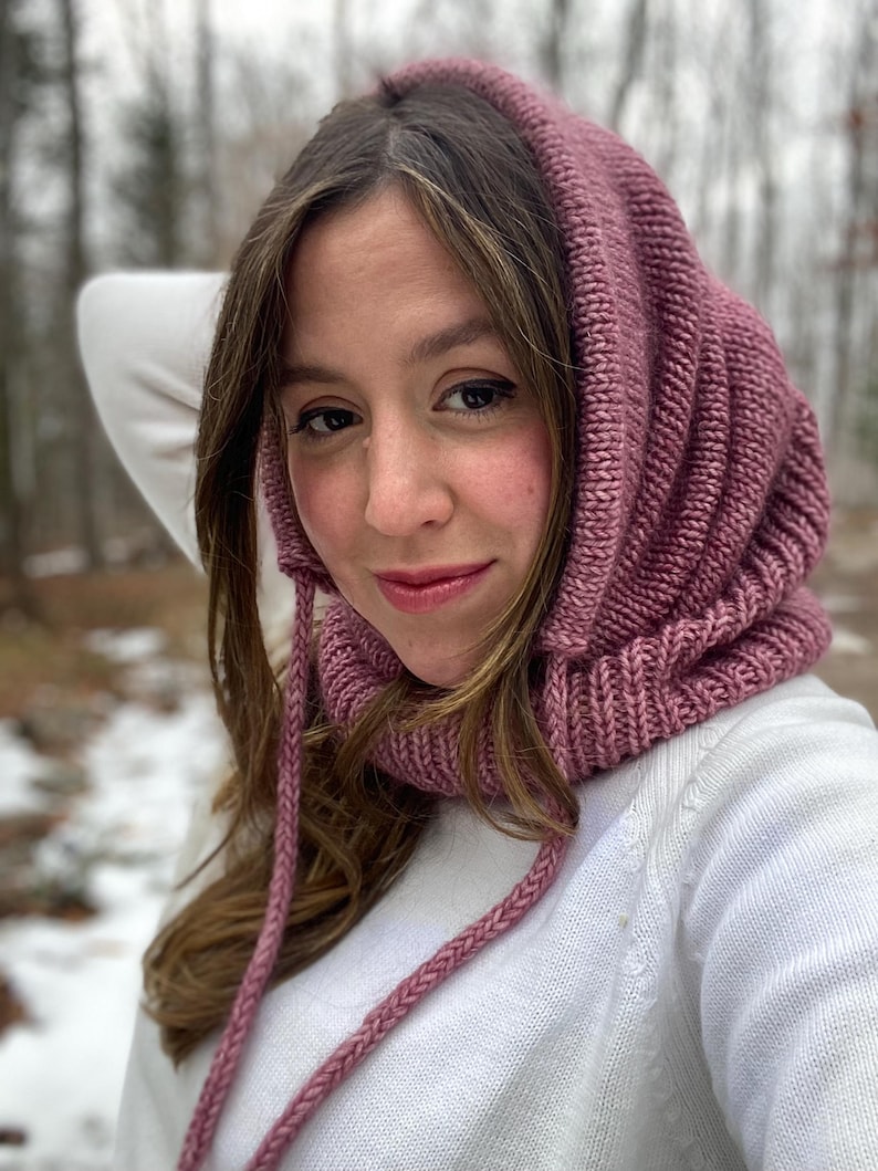Balaclava knitting pattern for women. Balaclava knitting pattern hood. Hood knitting pattern. Chunky knit hood pattern. Lace knitting pattern. Hat knitting pattern. Pixie hood pattern. Pixie hood winter bonnet. Knitted gifts. Gift for her.