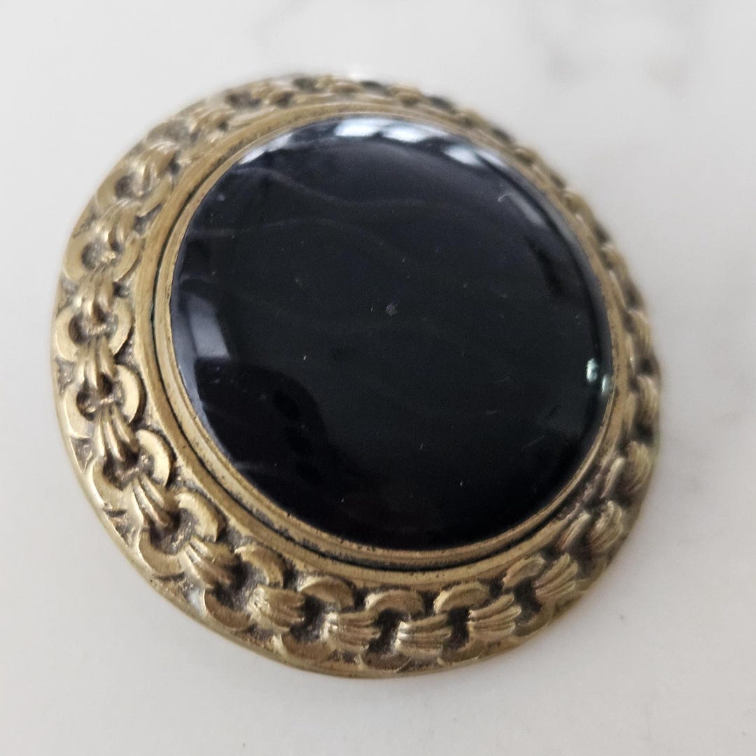 Antique Victorian Brass Black Glass Cloak Button | 1890s Jet Style ...