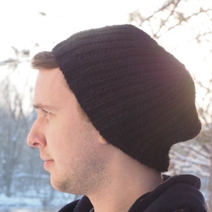 Mens Ribbed Beanie Knitting Pattern: Chunky Slouchy Winter Hat (PDF Pattern)