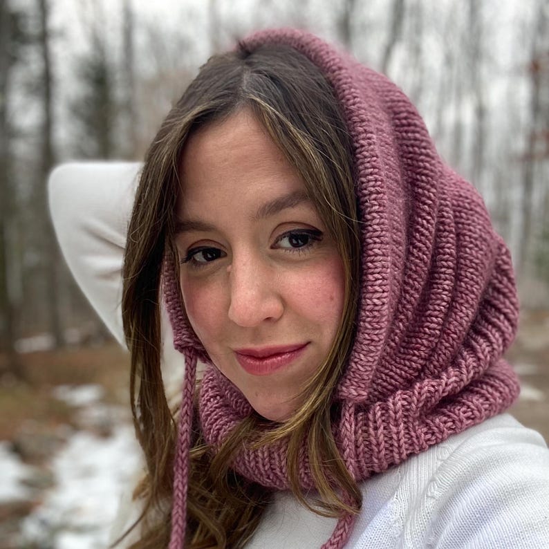 Balaclava knitting pattern for women. Balaclava knitting pattern hood. Hood knitting pattern. Chunky knit hood pattern. Lace knitting pattern. Hat knitting pattern. Pixie hood pattern. Pixie hood winter bonnet. Knitted gifts. Gift for her.