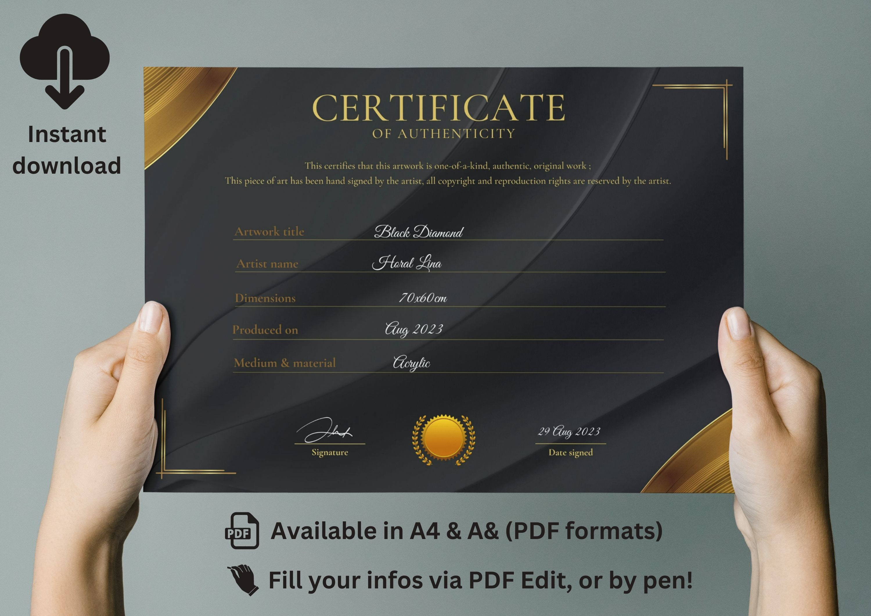 Elegant Certificate of Authenticity Template Printable, Black ...