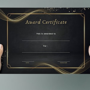 Blank Black Award Certificate, Certificate of achievement well done certificate School certificate Children&#39;s certificate, Digital Print