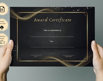 Blank Black Award Certificate, Certificate of achievement well done certificate School certificate Children's certificate, Digital Print