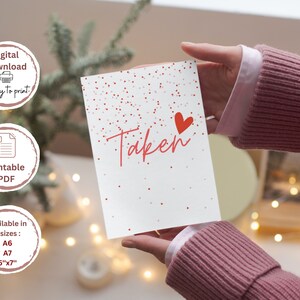 Tarjeta de San Valentín ''Taken'', Descarga digital del Día de San Valentín, Imprimible Tarjeta del Día de San Valentín imprimible, rellenada a mano, PDF
