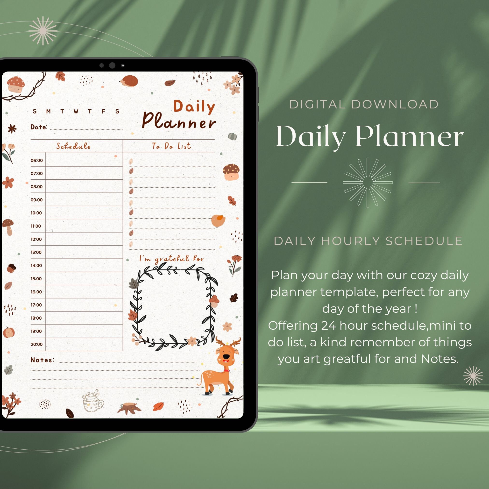 24 Hour Daily Planner Printable, Cozy Planner, A4 PDF Instant Download ...