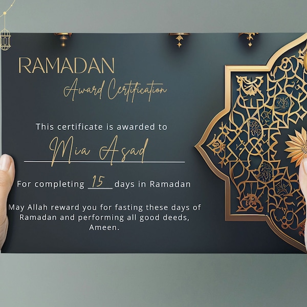 Black and Gold Islamic Certificate Ramadan Fasting, Kids Award for First Ramadan, Digital Certificate for Fasting Ramadan, PDF Printable