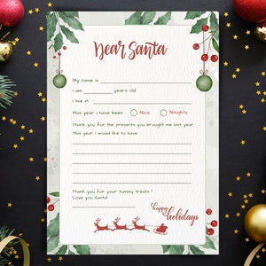 Netter Brief an Santa druckbar, einfach zu drucken Lieber Santa, Kinderwunschliste an Santa, Sofortiger und digitaler Download, Weihnachtsmannbrief