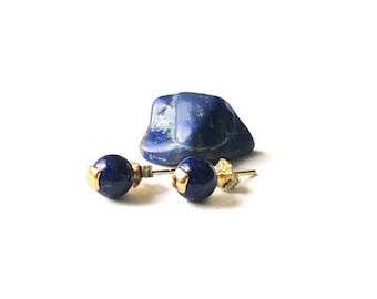 Sterling Silver 925 stud earrings with Lapis Lazuli round shape