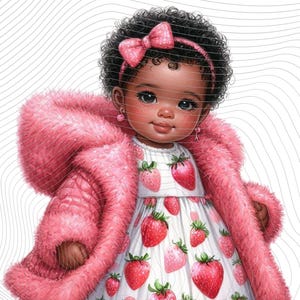 Strawberry Picking Berry Sweet  Clip Art  Strawberry First Birthday Clipart, Strawberry Afro Baby Girl, Strawberry Baby Girl Png File