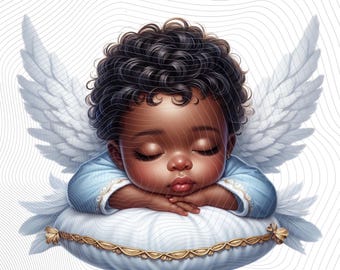 Sleeping Angel Baby Boy Clipart,African American Angel Baby Boy Clipart,Angel Boy  Angel Clipart,African American Baby Boy Angel Png Clipart