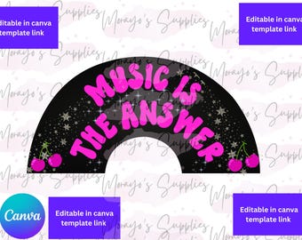 Music is the answer ibiza  Clack Fan Template Edit in Canva Clack Fan Rave Girl Fan Template Sublimation Clack Fan Design