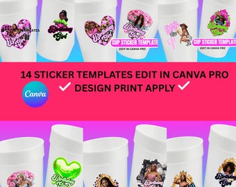 Cup Stickers Templates Edit in Canva Template Bundle 14 Designs Birthday Party Cup Designs Easy To Edit Print And Apply Canva Template Link