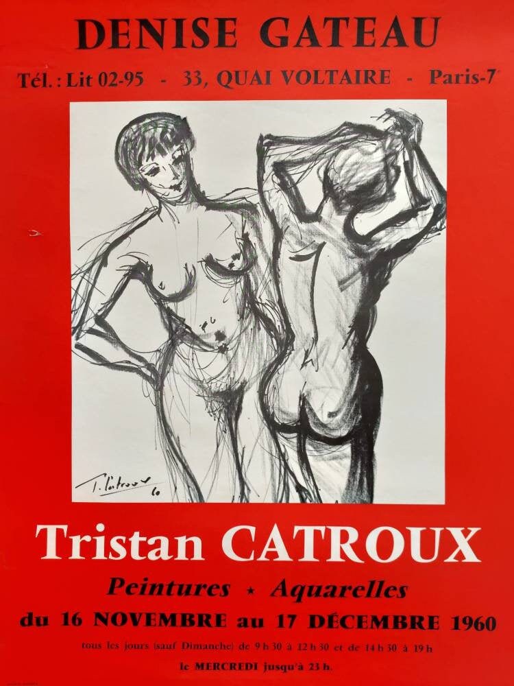 Affiche Vintage Exposition Française Denise Gateau Paris de Tristan Catroux Du Musée Beaux-Arts 1960