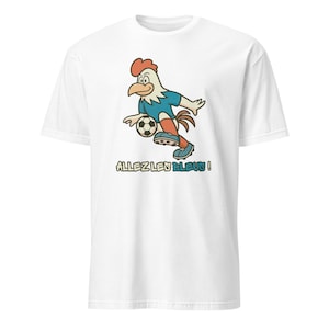 "ALLEZ LES BLEUS" T-shirt, retro mascotte van het Franse nationale team: een haan, grappige Franse haan die voetbalt, voetbal van Frankrijk op het WK.