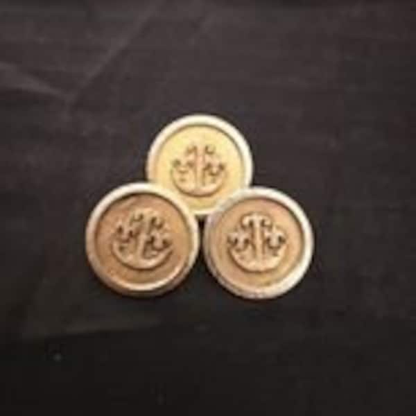 Lot de 3 Boutons Or Vintage "Ancre Royal"