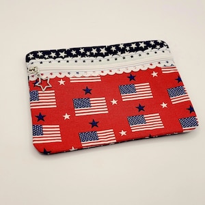 Patriotic Zip-up pouch with lace zipper. 9 options.