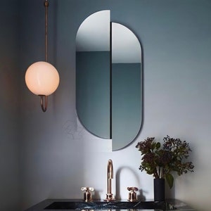 Half Moon Oval Mirror Decorative Two Pieces Handmade Mirror Design Minimalist Geometric Aesthetic Wall Hanging Mirror Wall Decor