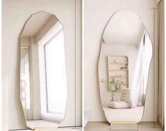 66x29” Full Length Mirror Asymmetrical Floor Mirror Irregular Shaped Tall Mirror Frameless Decorative Body Mirror