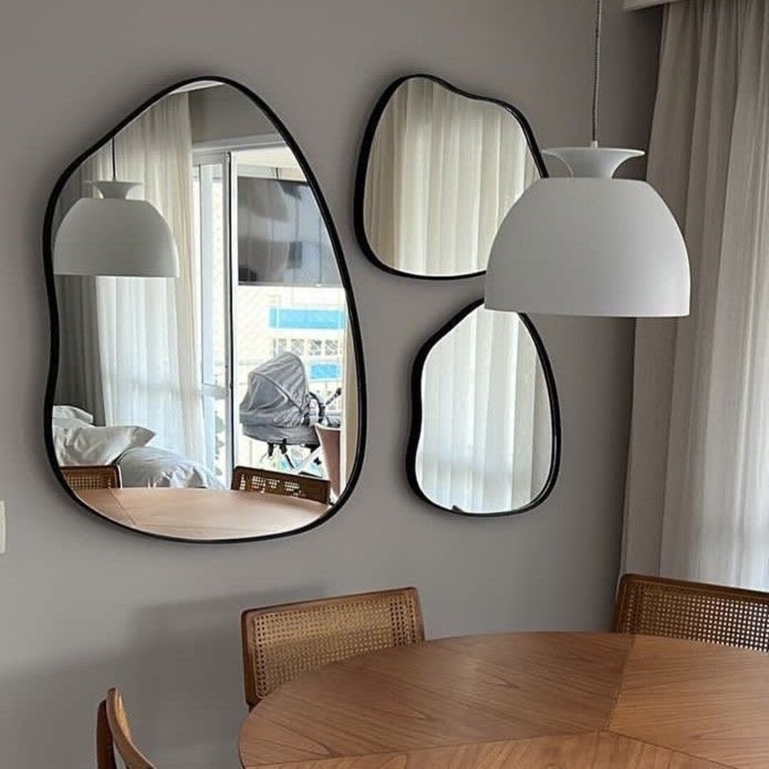 Black Framed Asymmetrical Mirror, Irregular Small Mirror, Shaped Mirror ...