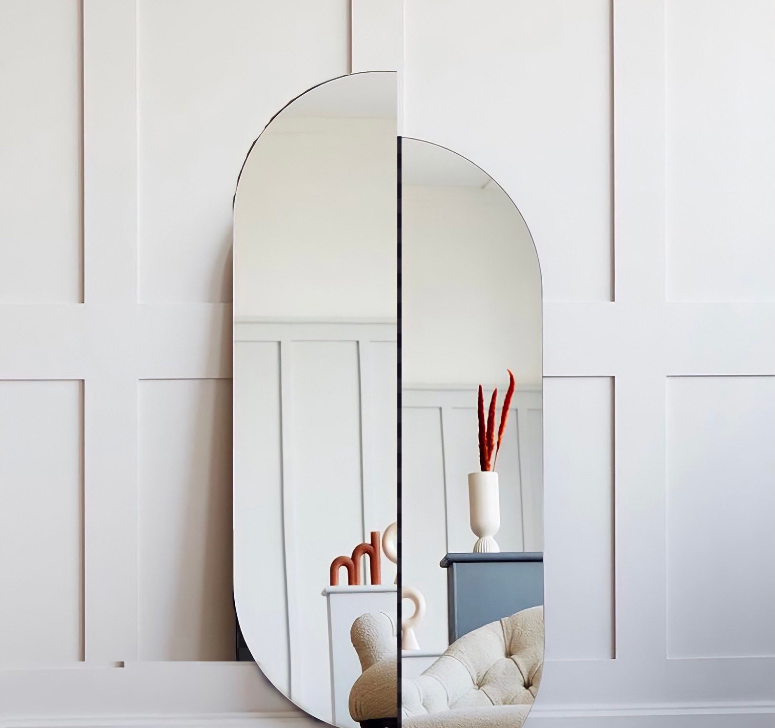 Half Moon Oval Mirror Decorative Two Pieces Handmade Mirror Etsy