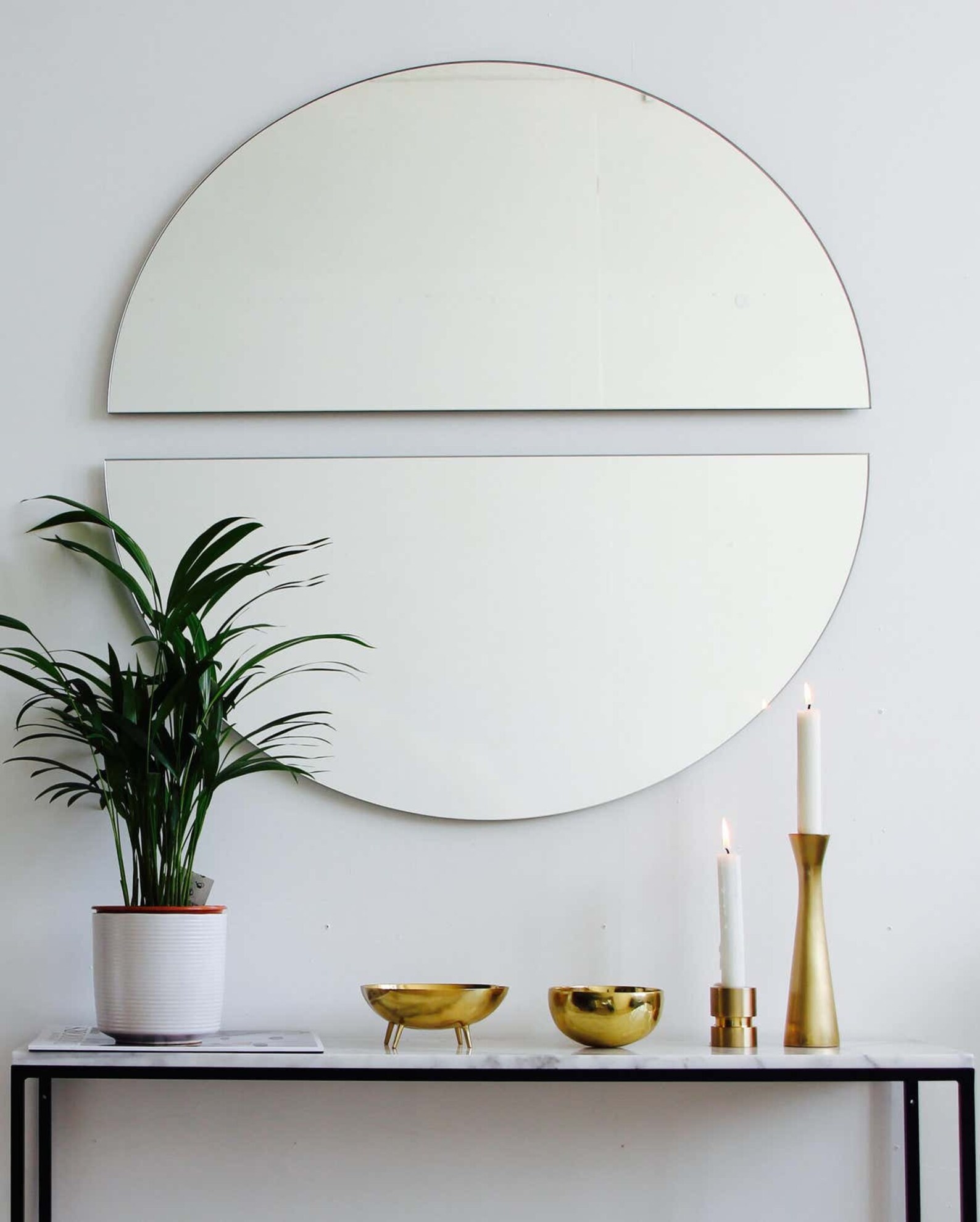 Half Moon Round Mirror Decorative Two Pieces Circle Mirror Etsy