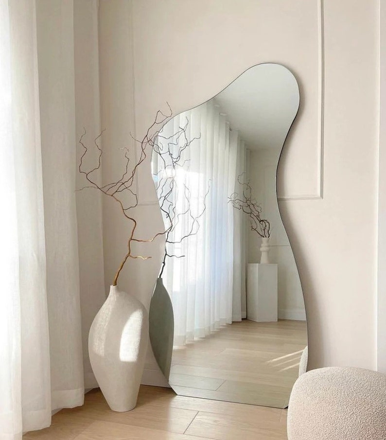 Asymmetric Mirror Irregular Geometric Oval Decorative Mirror Design Aesthetic Minimal Wall Hanging Mirror or Tabletop Unique Wall Decor image 2